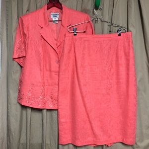 Vintage Plaza South Women 2pc Skirt Linen Suit 18W